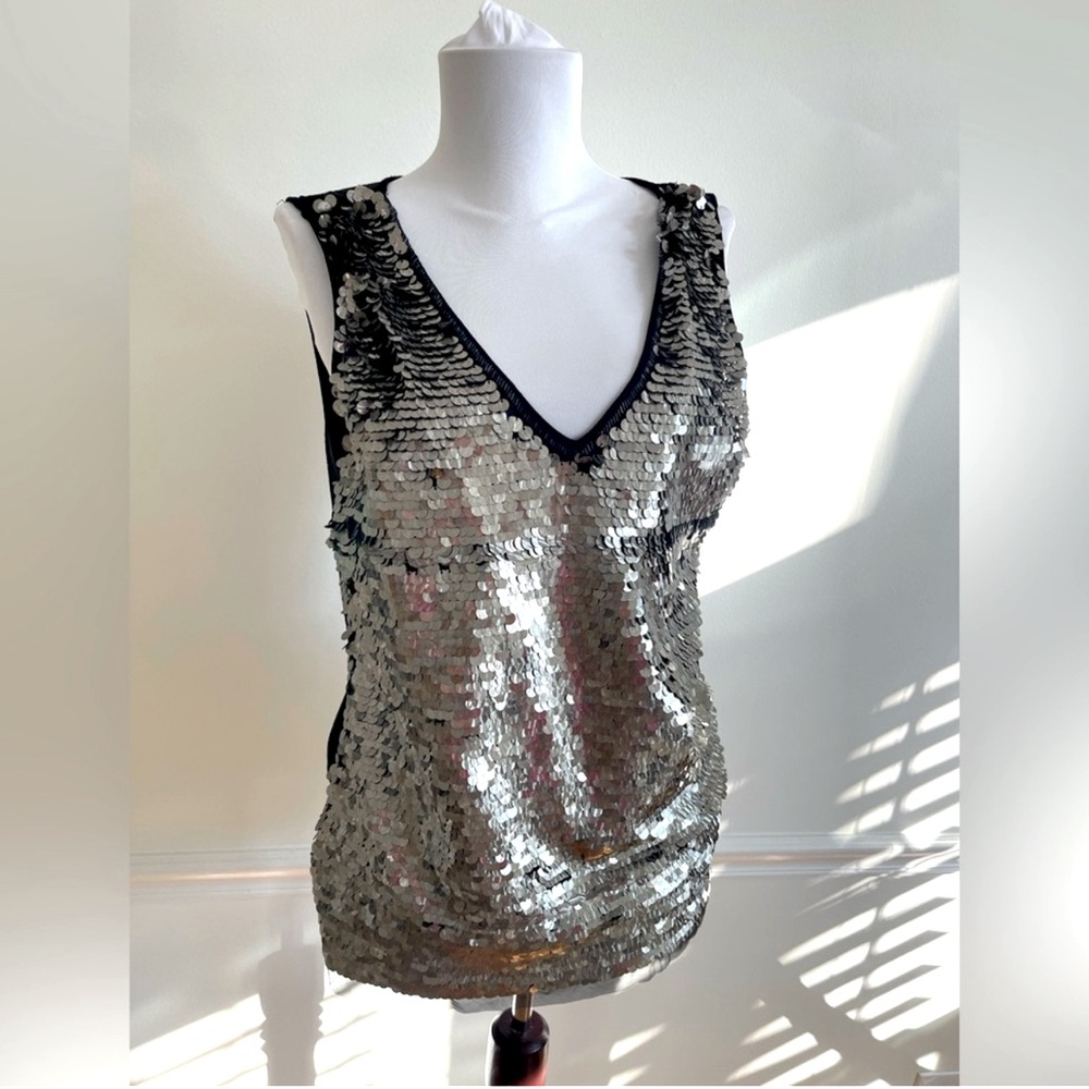 Cache Sequins Mesh Sparkle Top Vintage - image 1